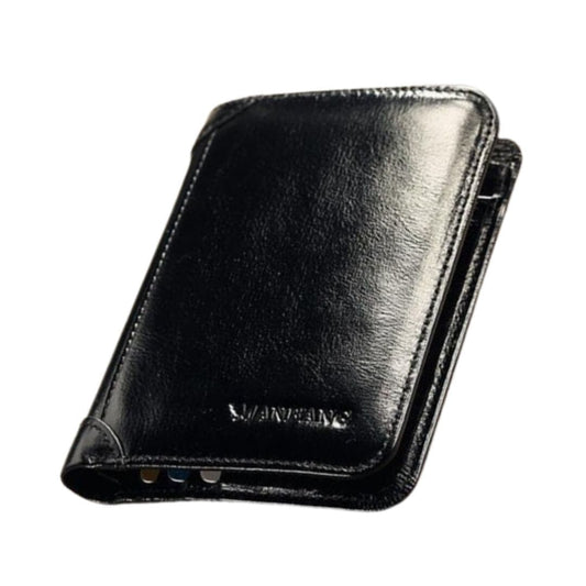 Carteira ManBang Classic Style Wallet Genuine Leather Men Wallets Short Male Purse Card Holder Wallet Men Fashion High Quality Linvus Black 