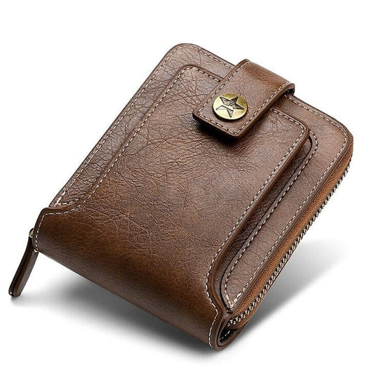 Carteira Vintage Men Pu Leather Small Wallet Short Horizontal Zipper Buckle Coin Pocket Tri-fold Card Case Purse Linvus Brown 