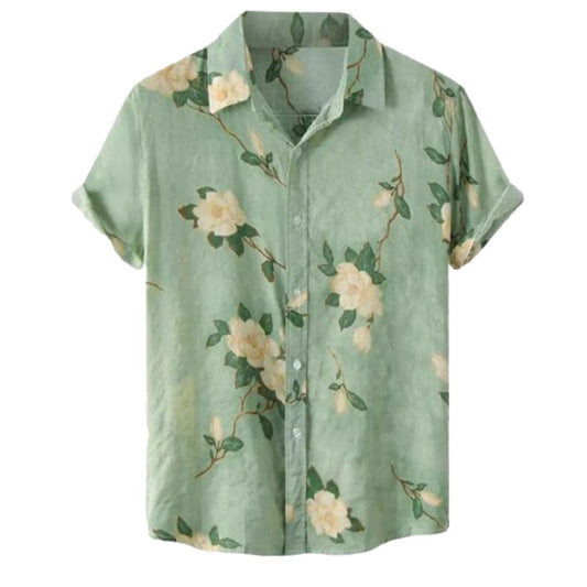 Camisa Casual Estampada Com Flores Camisa Casual Estampada Com Flores (Verde Estampada Com Flores) - Camisas Masculinas 0003 Linvus 