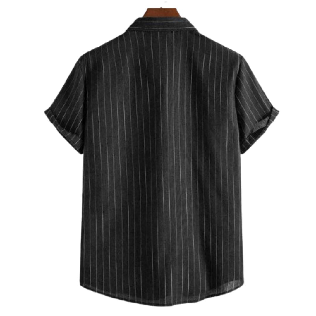 Camisa Casual Listrada Camisa Casual Listrada (Preta com Listras Brancas) - Camisas Masculinas 0005 Linvus 