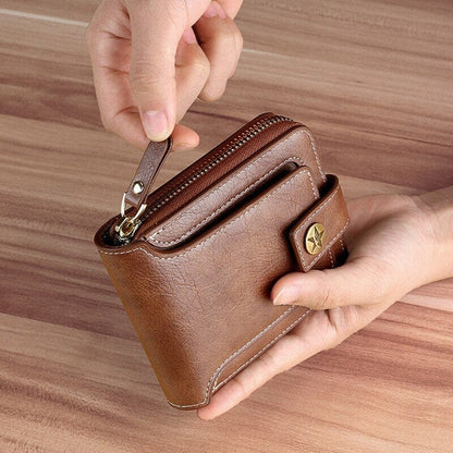 Carteira Vintage Men Pu Leather Small Wallet Short Horizontal Zipper Buckle Coin Pocket Tri-fold Card Case Purse Linvus 