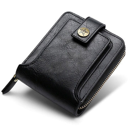Carteira Vintage Men Pu Leather Small Wallet Short Horizontal Zipper Buckle Coin Pocket Tri-fold Card Case Purse Linvus Black 